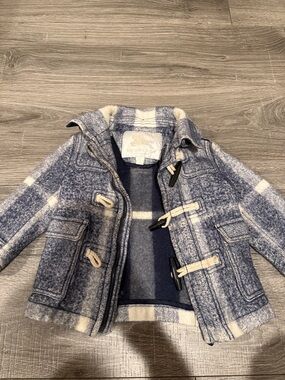 Burberry Kids Blue and Cream Plaid Toggle Pea Coat
